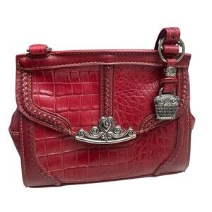 M.C. Marc Chantal Red Crocodile Embossed Leather Shoulder Bag Hand Purse 7"Hx8"L